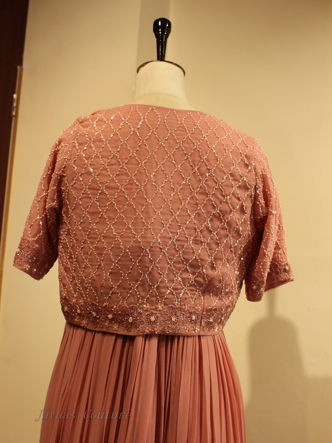 Peach gown with cape