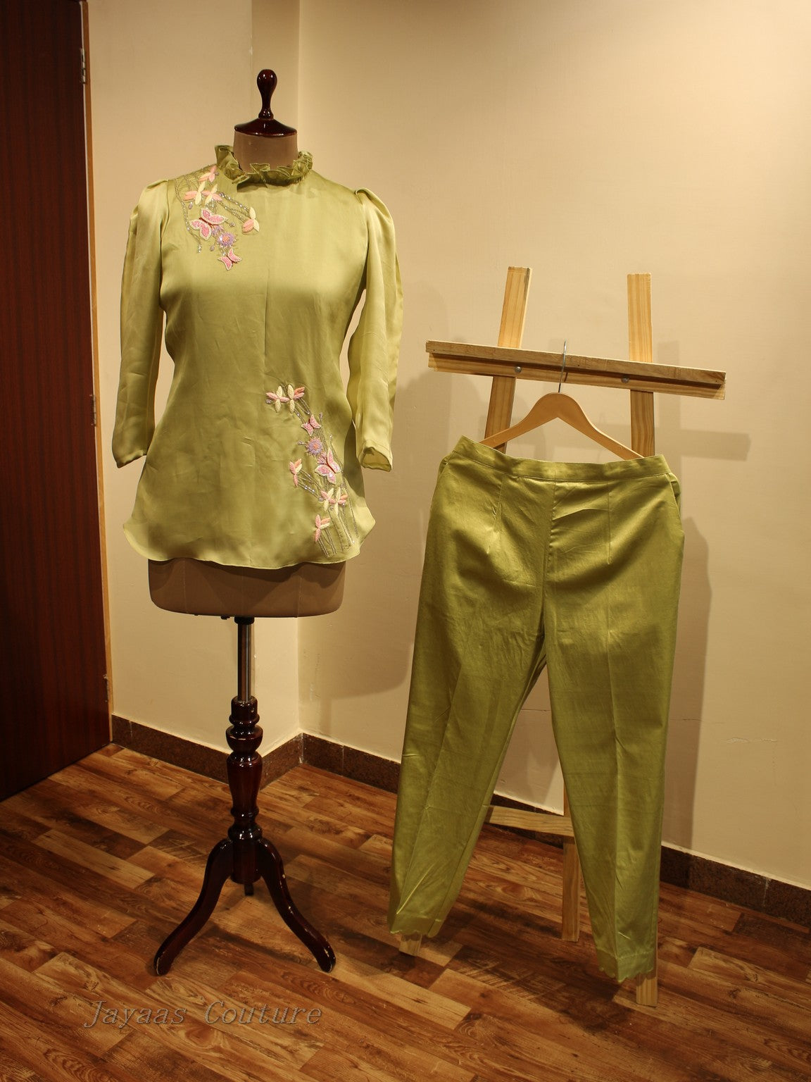 Olive green embroidered co-ord set