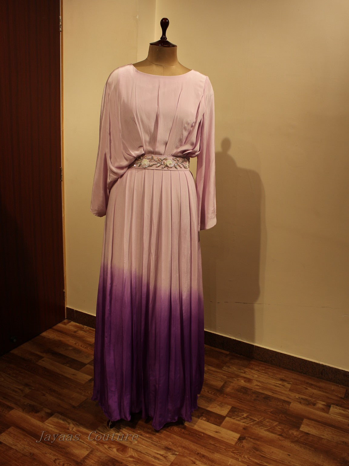 Lavander shaded gown with belt