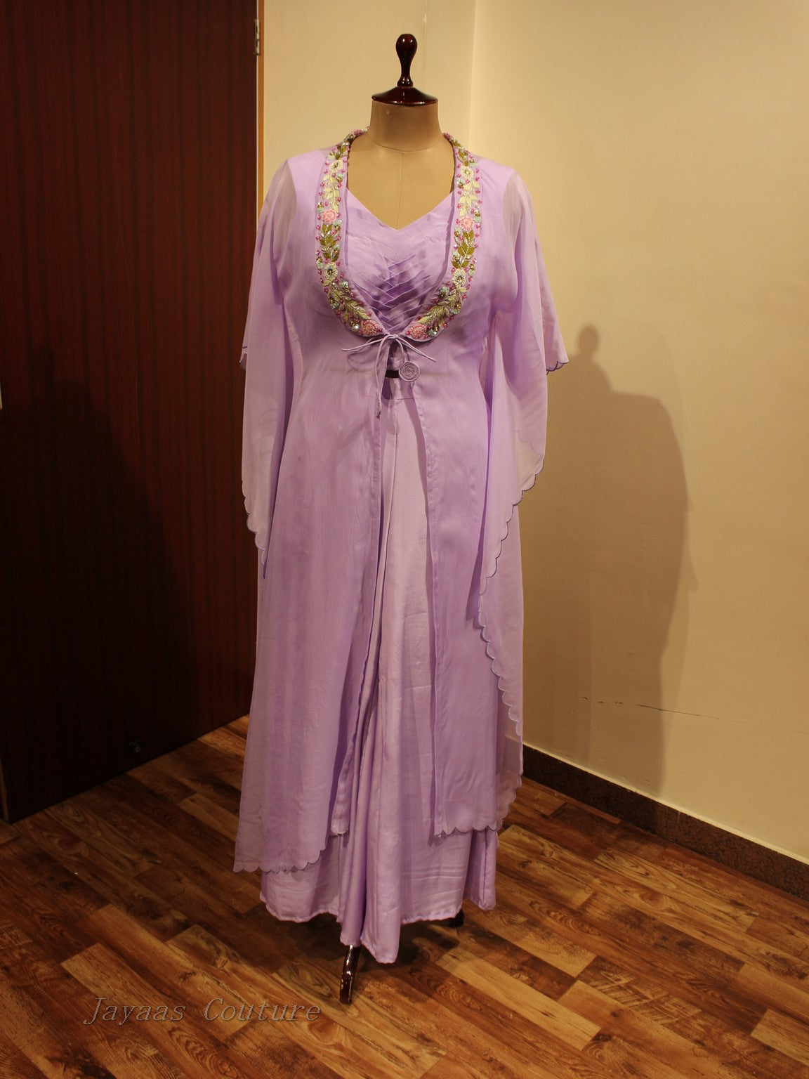 Purple crop top with cape and palazo