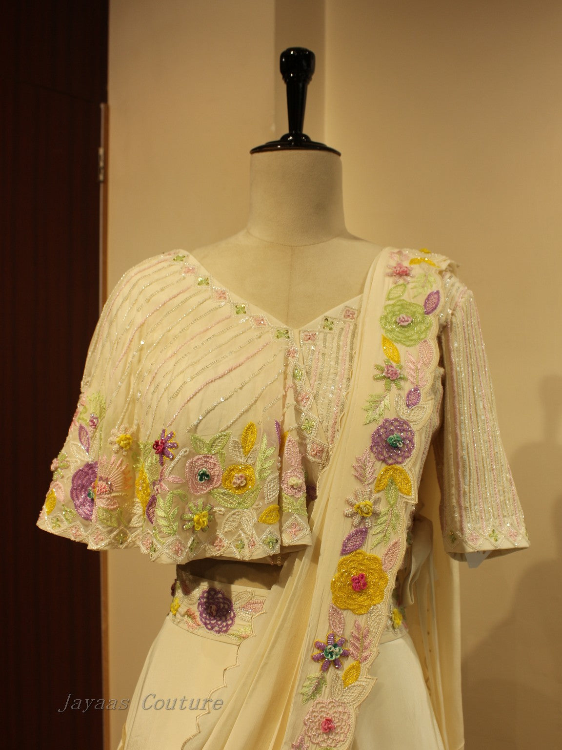 Off white drape lehenga set