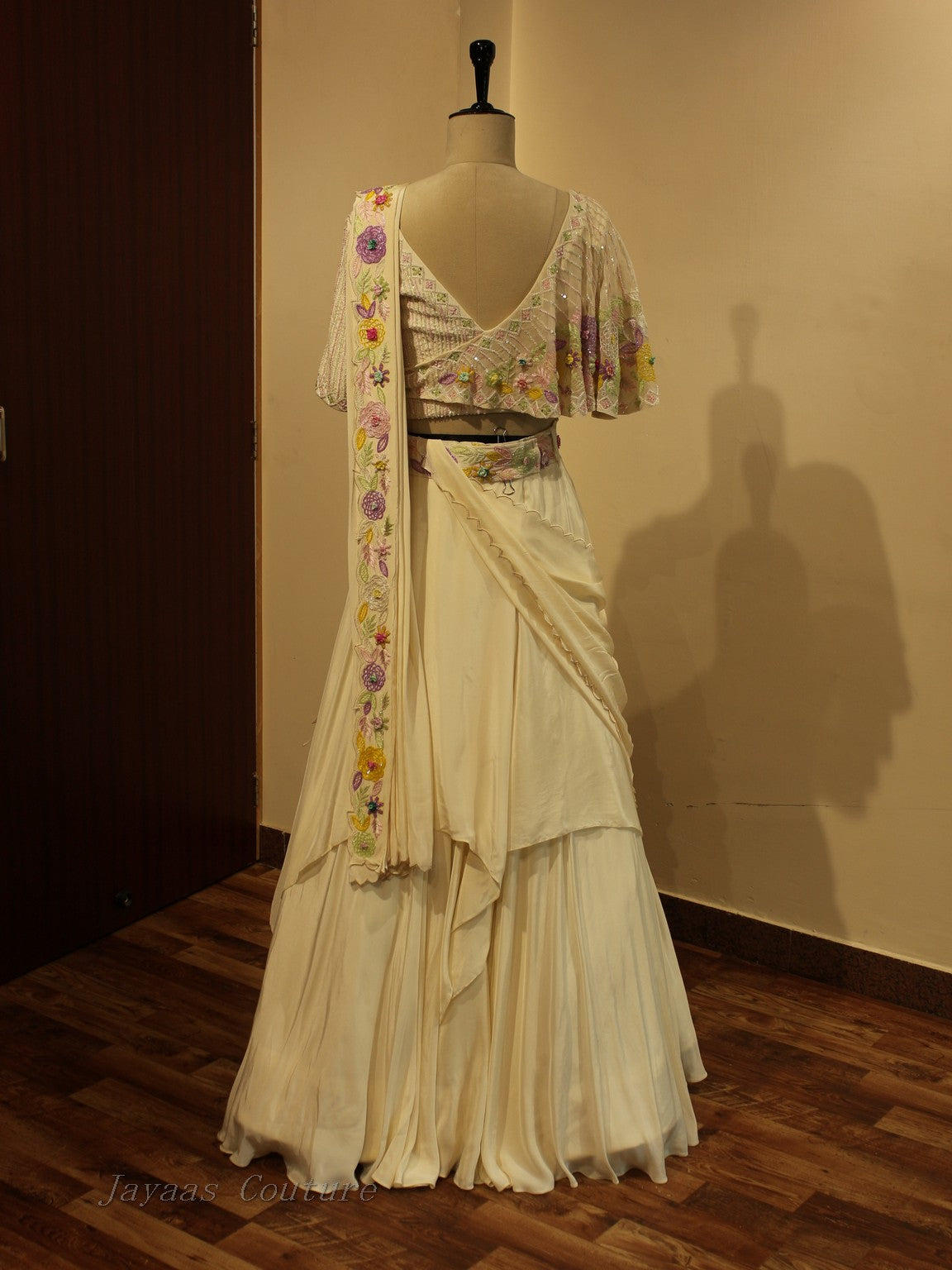 Off white drape lehenga set