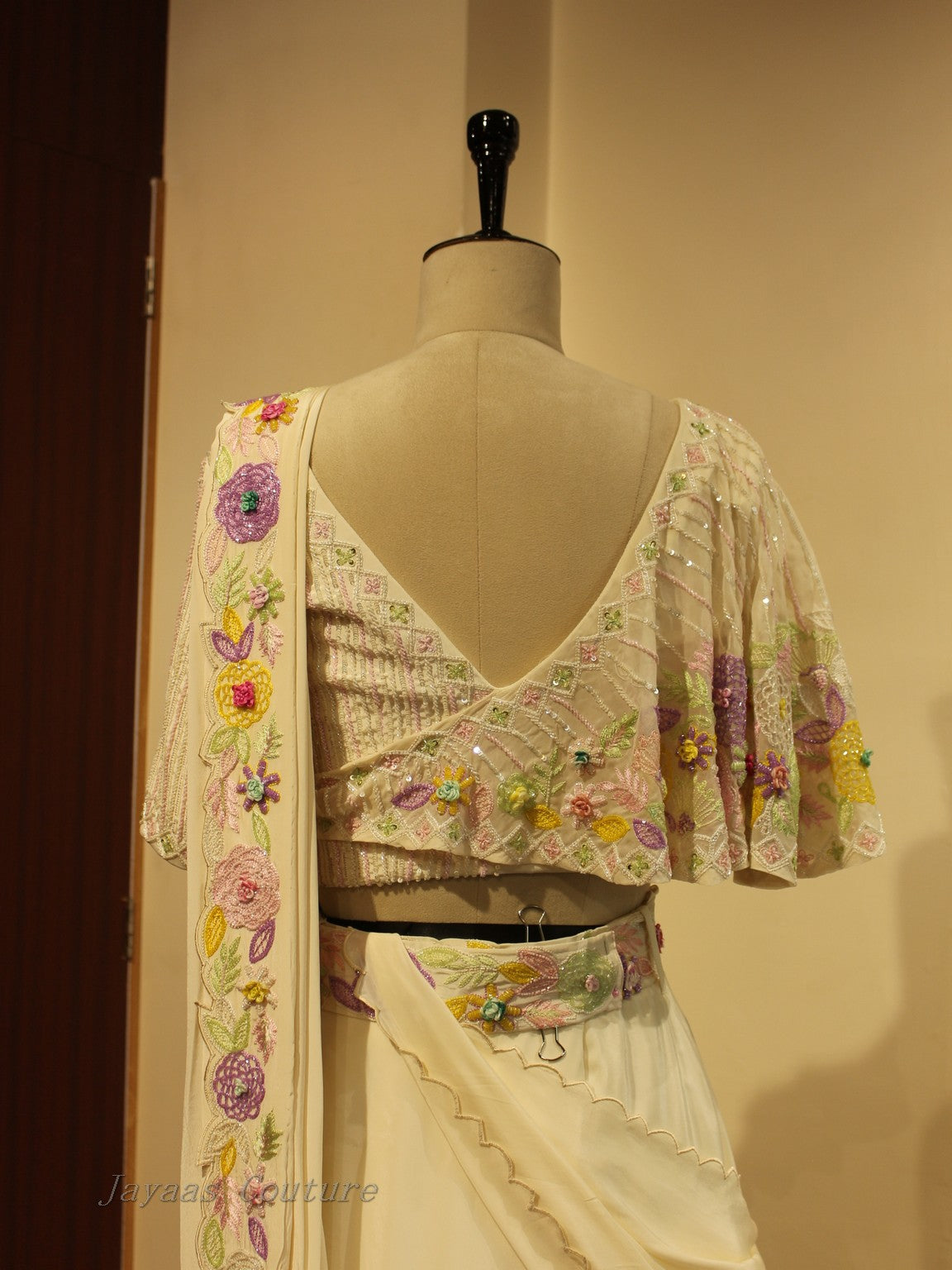 Off white drape lehenga set