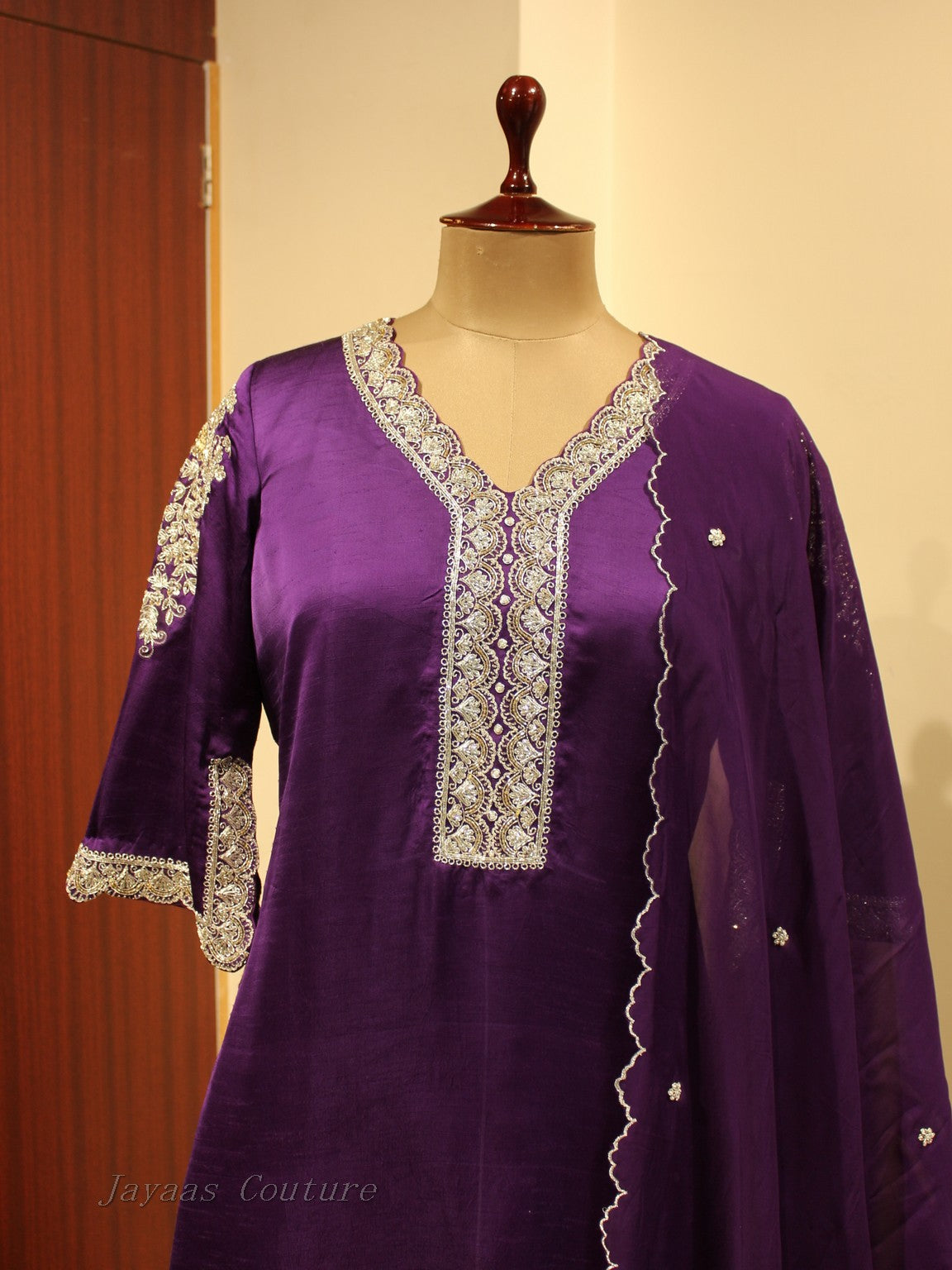 Dark purple kurta pants with dupatta