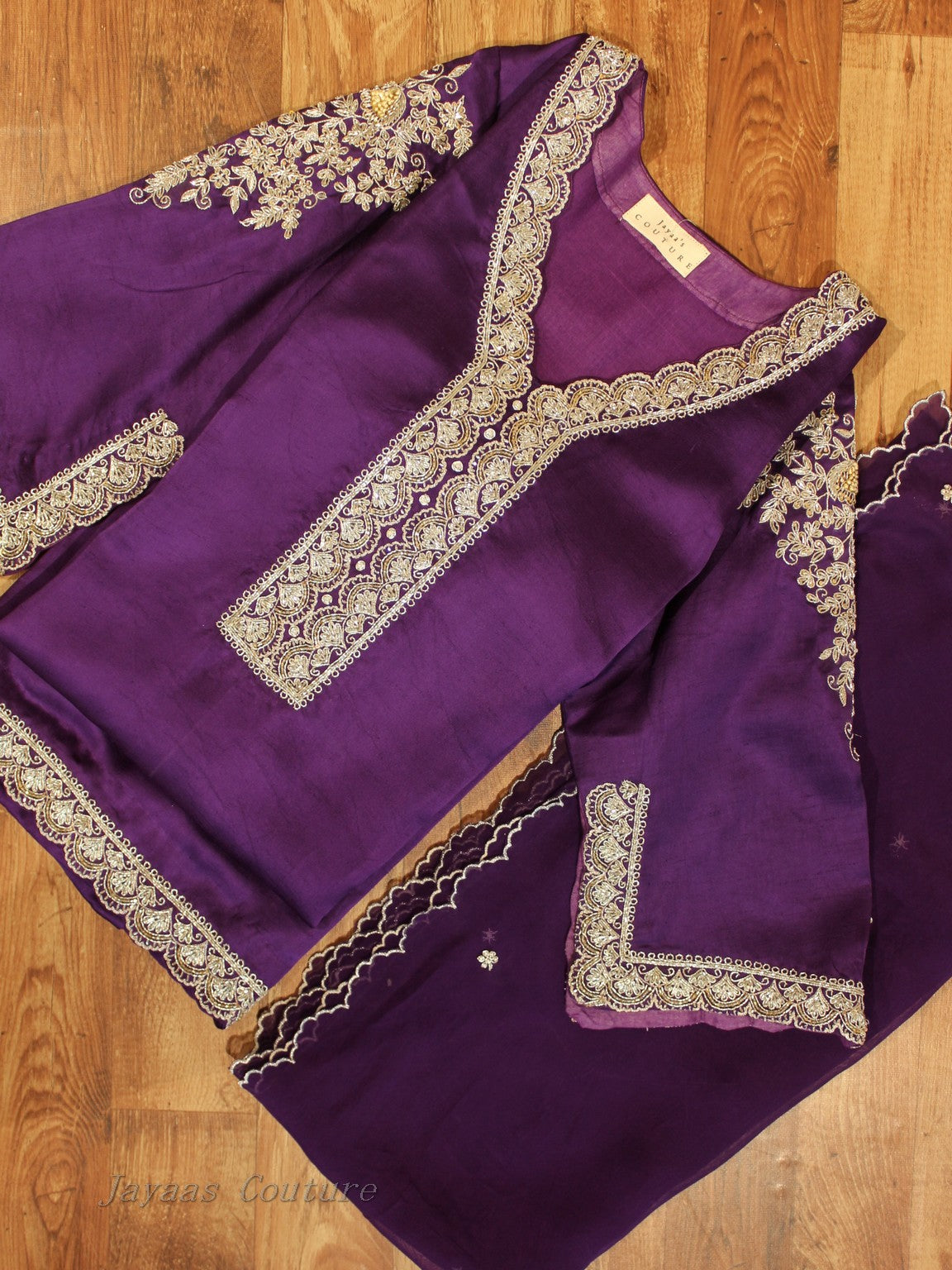Dark purple kurta pants with dupatta