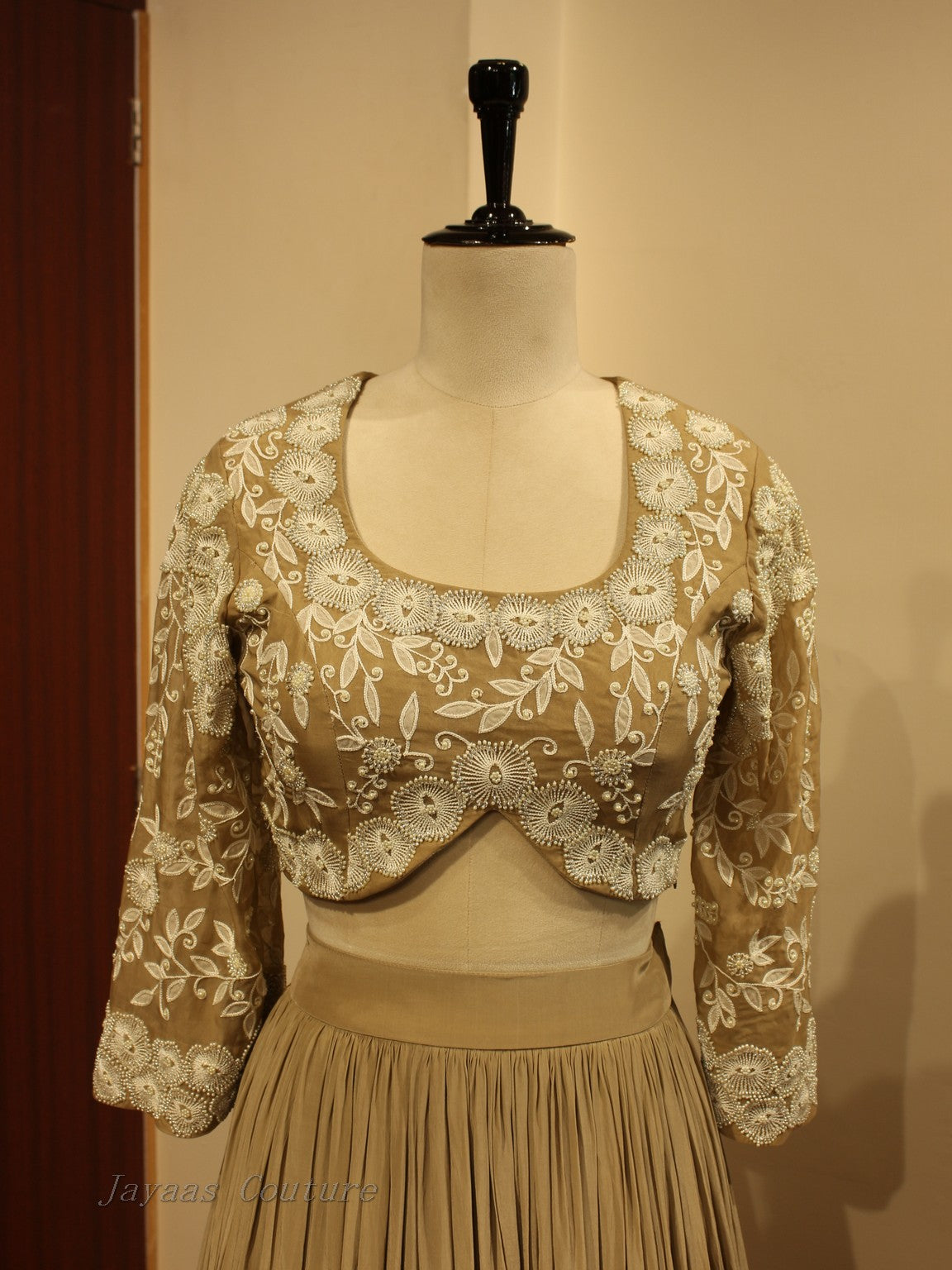 Beige crop top skirt