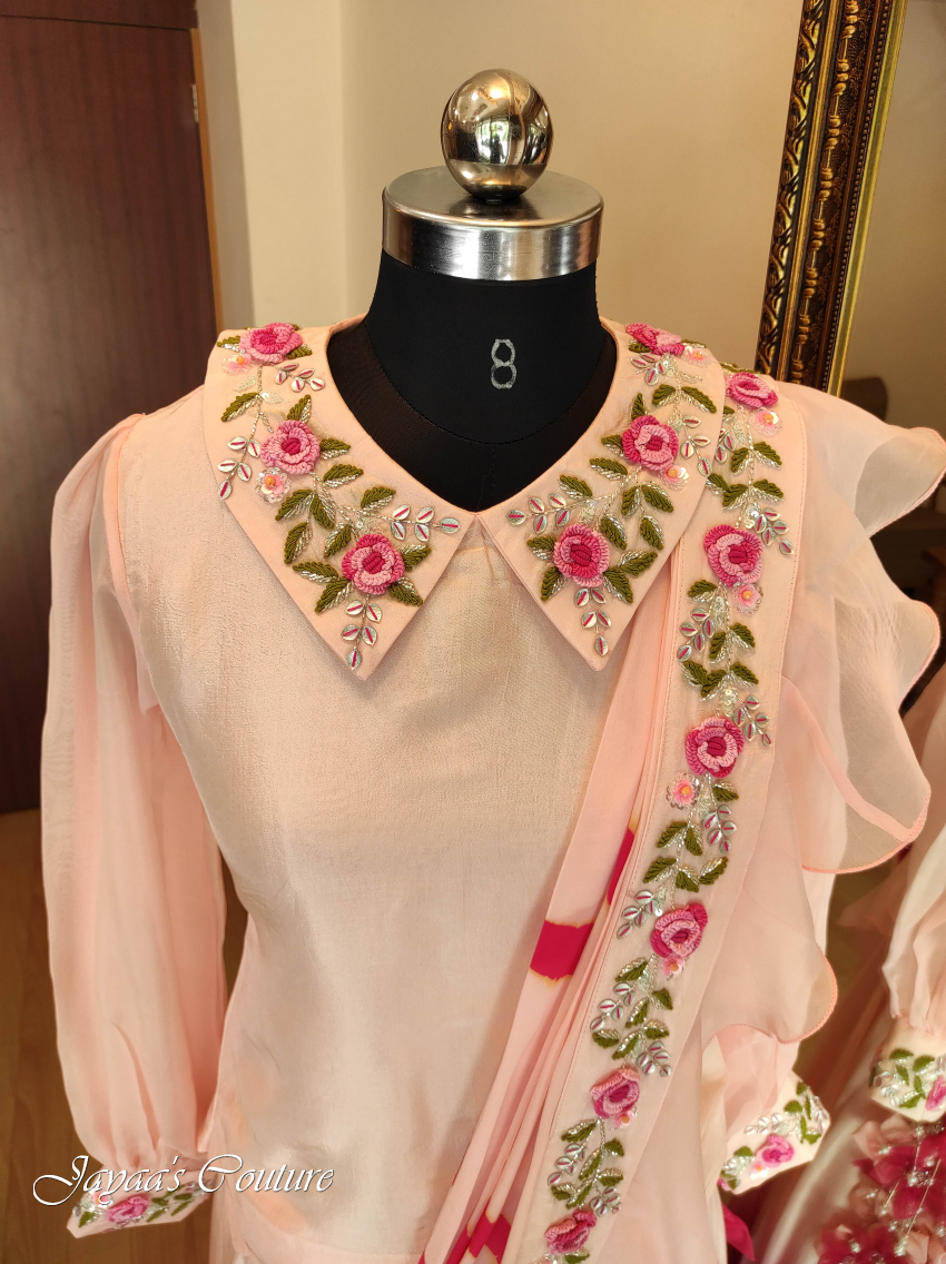 Peach top & ombre skirt with draped dupatta