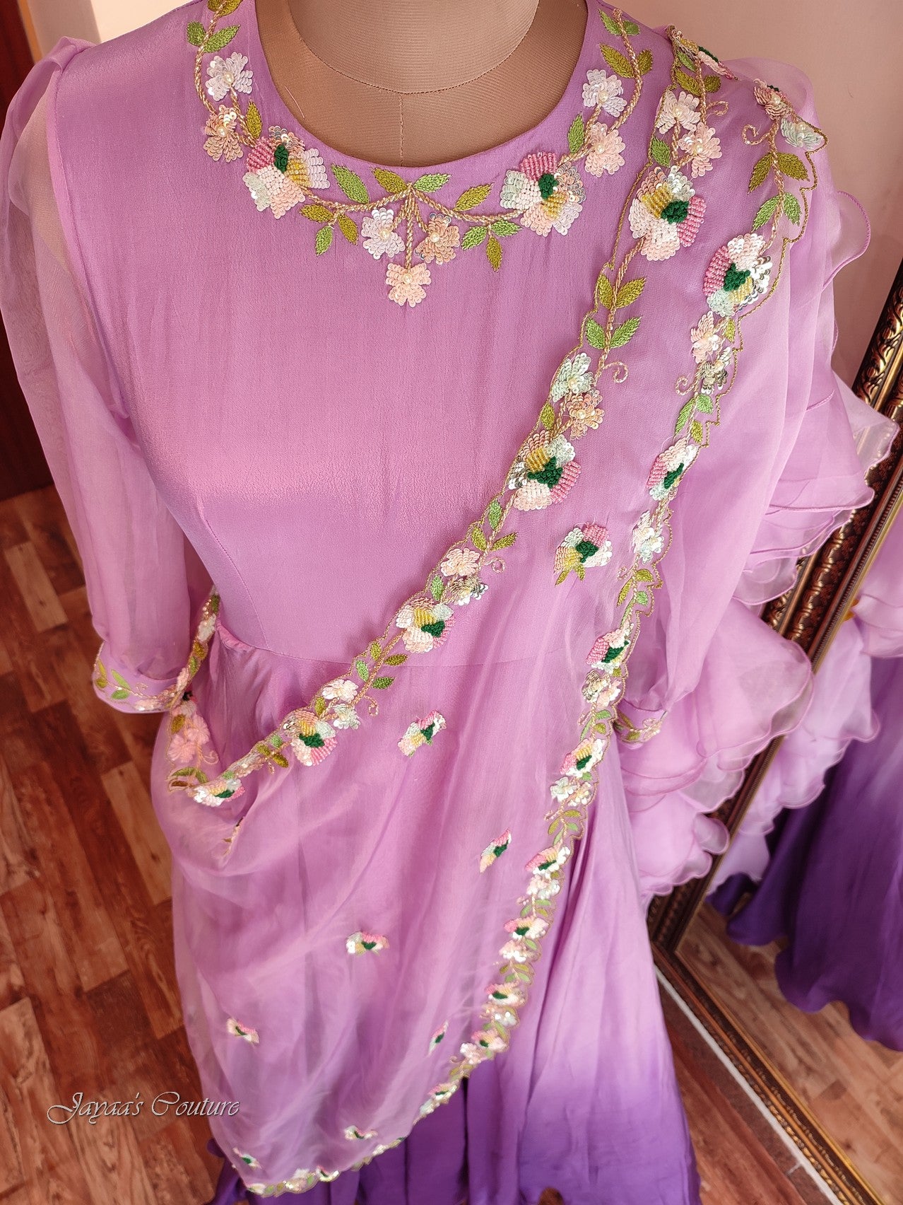 Purple shaded gown with drape dupatta
