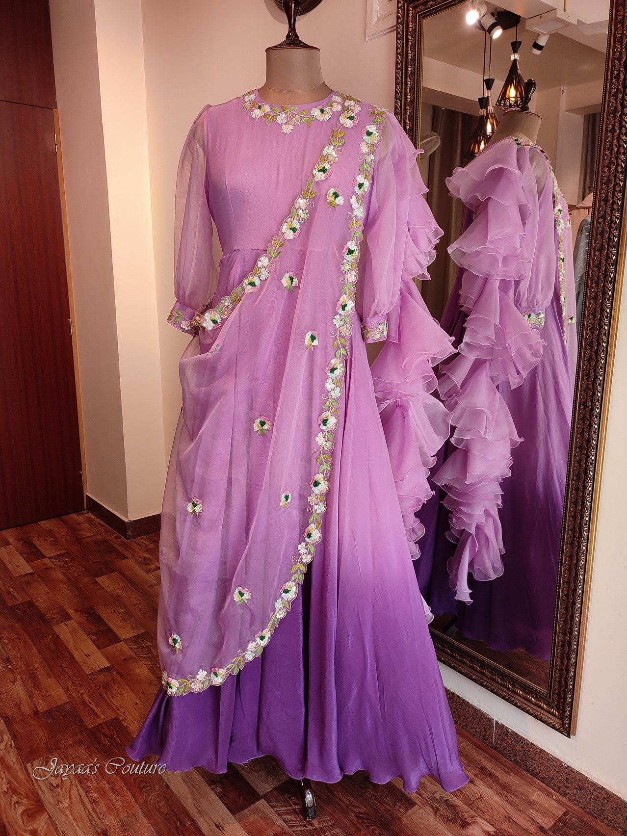 Purple shaded gown with drape dupatta
