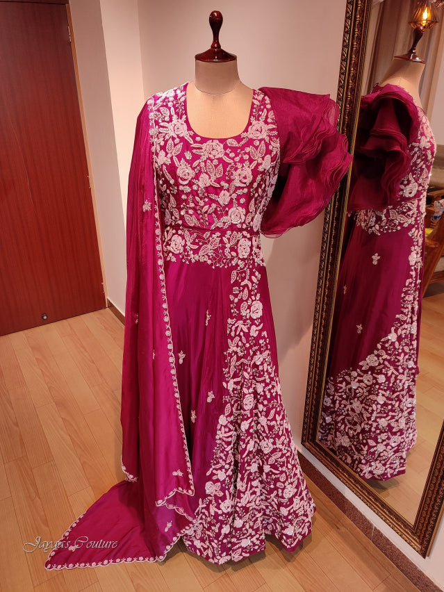 Wine gown with dupatta