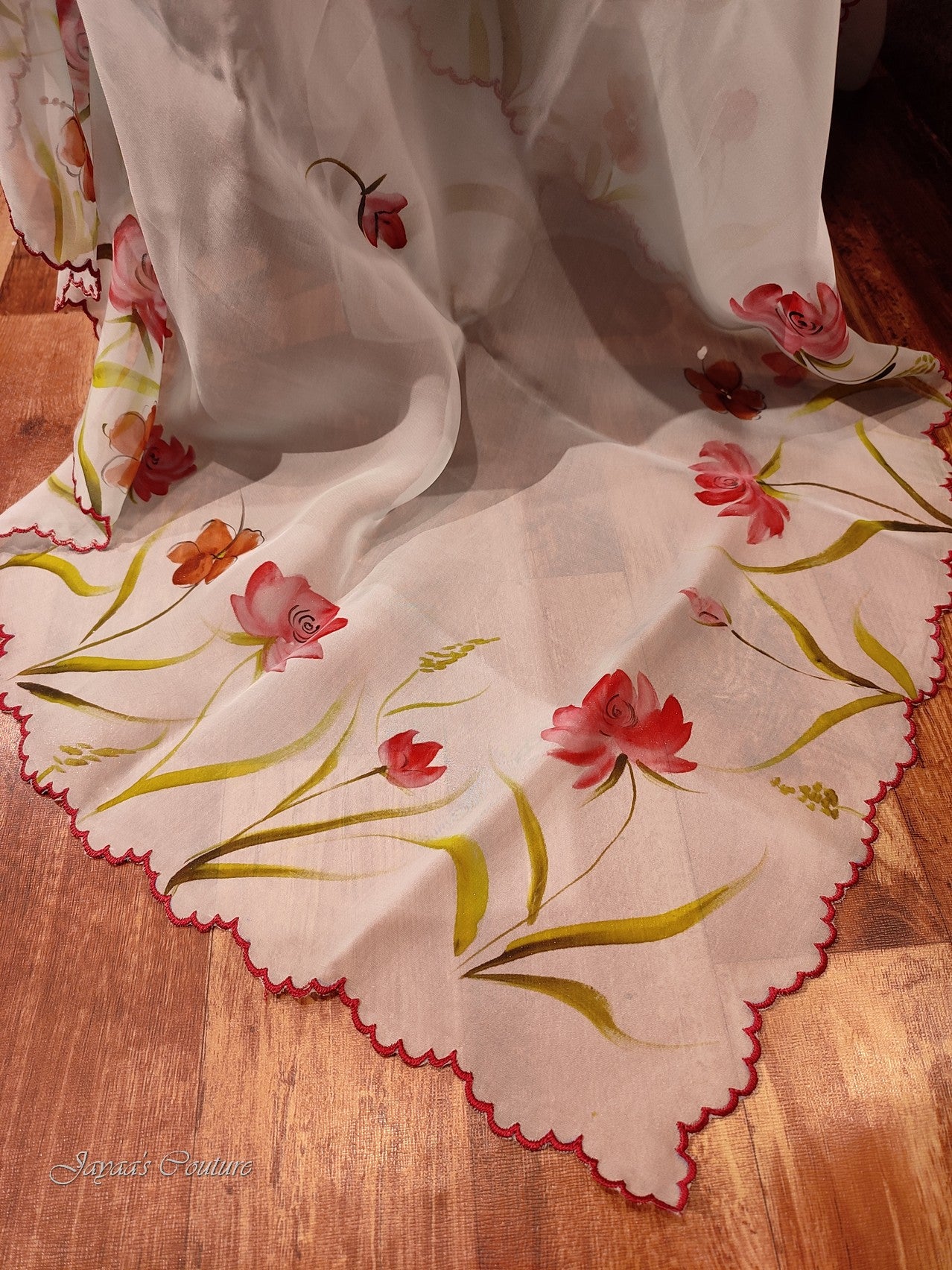 Powder blue hand painted gown with dupatta