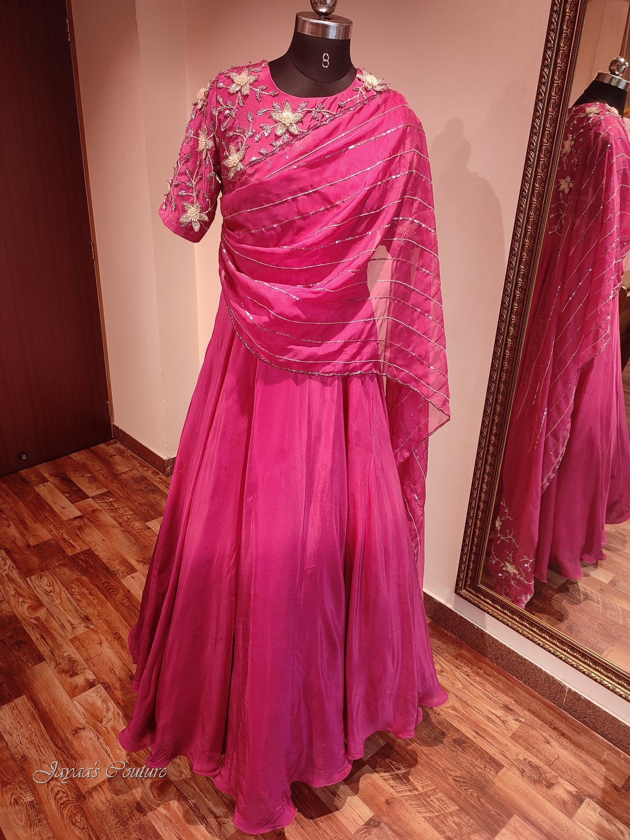 pink dress with dupatta Ivory & Pink Zari Woven Silk Anarkali Dress With Bandhani George