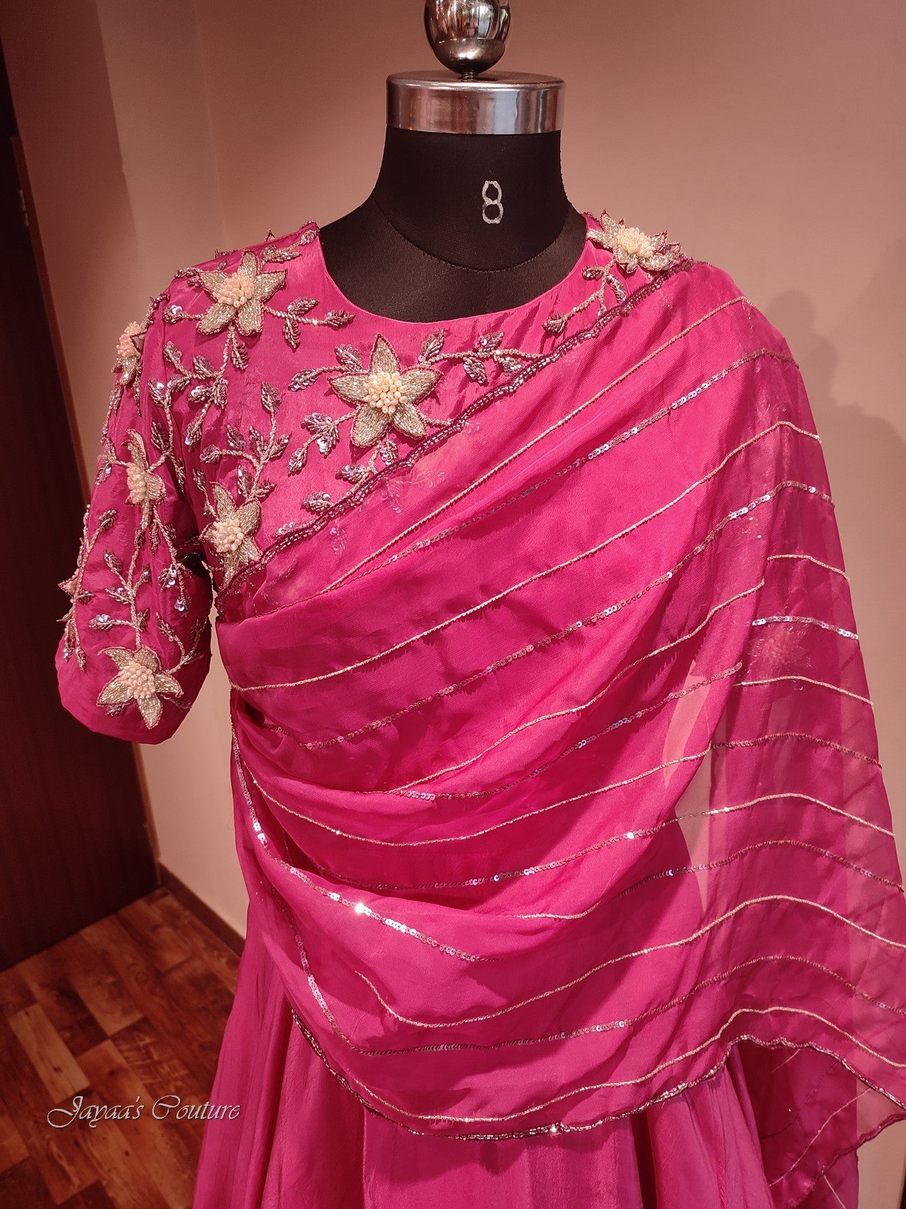 Pink shaded gown with drape dupatta