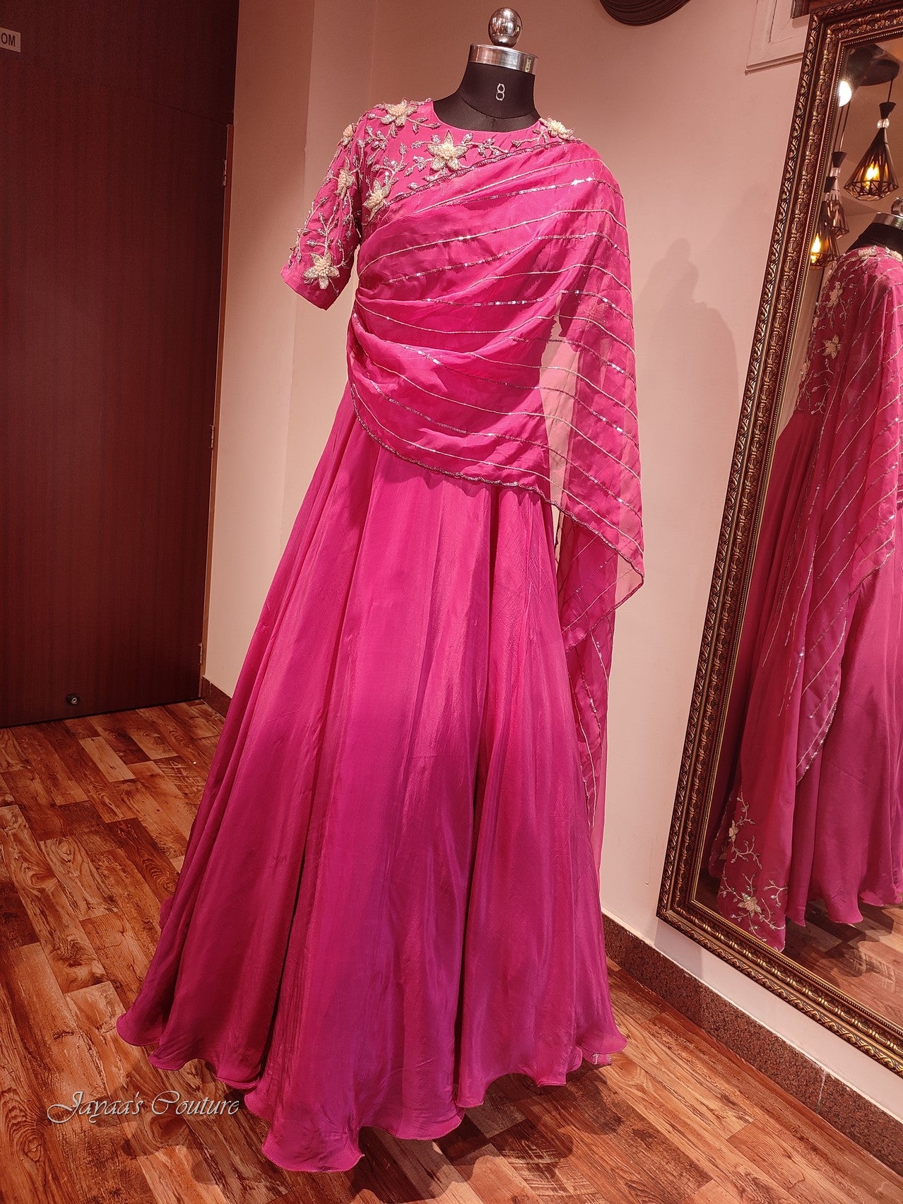 Pink shaded gown with drape dupatta