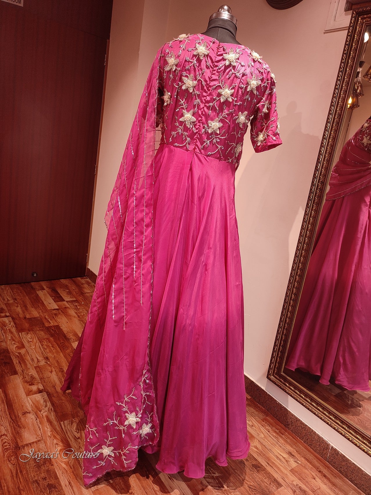 Pink shaded gown with drape dupatta