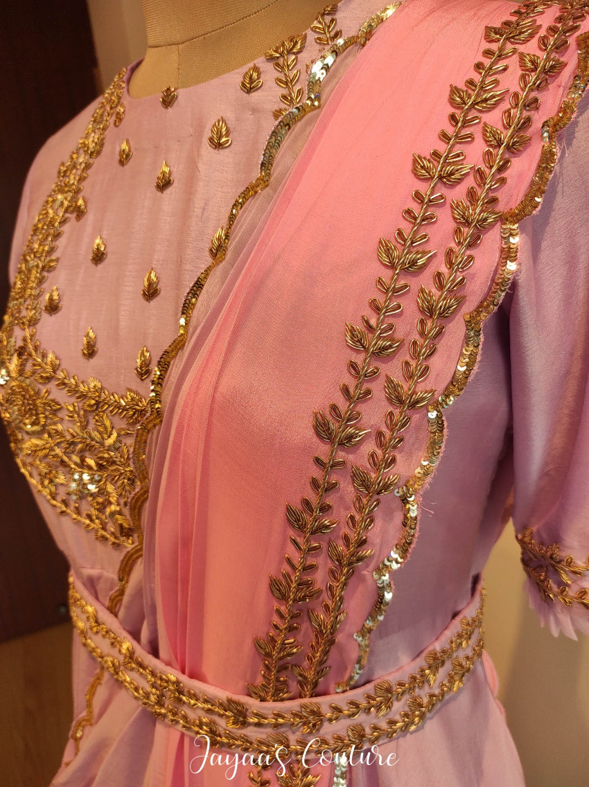 Pink lavender ombre gown with draped dupatta