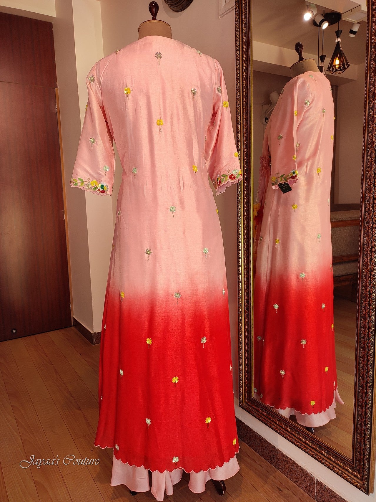Pastel peach ombre gown with shrug