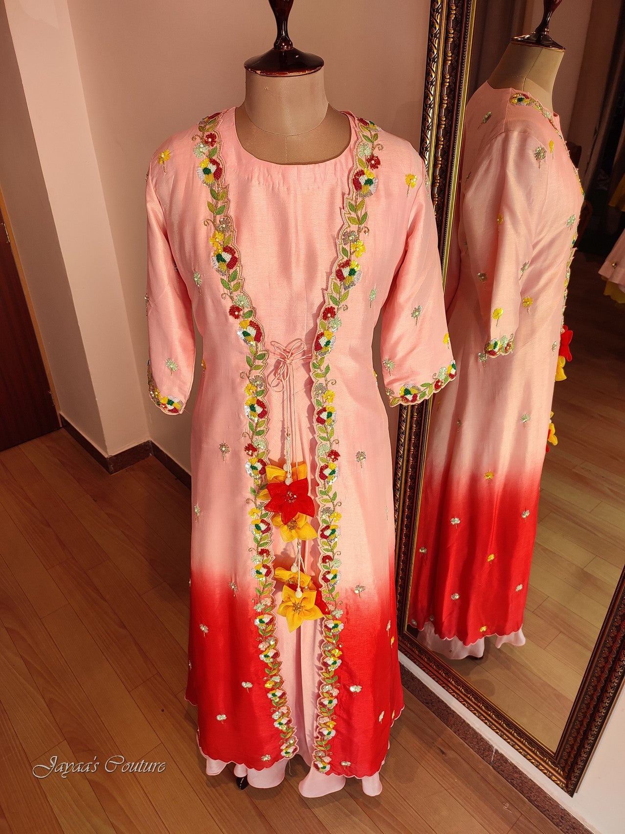 Pastel peach ombre gown with shrug