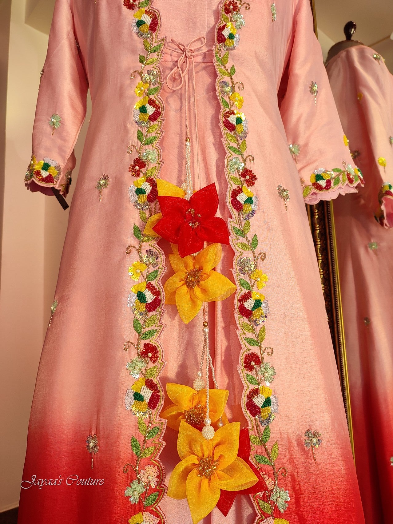 Pastel peach ombre gown with shrug