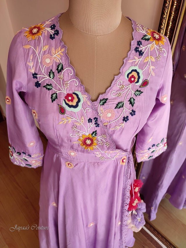 Lavender Angrakha Gown With Dupatta