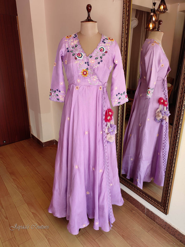 Lavender Angrakha Gown With Dupatta