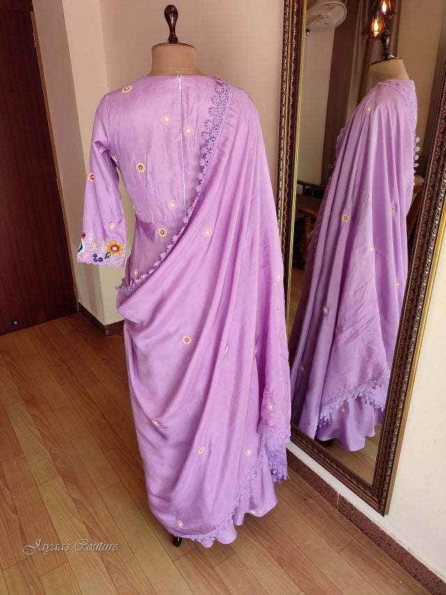 Lavender Angrakha Gown With Dupatta
