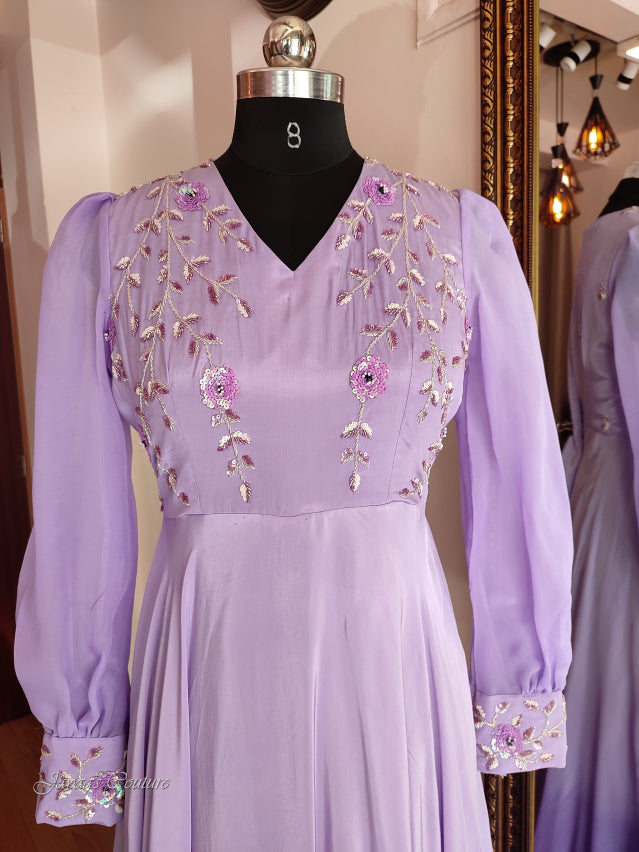 Light purple to dark purple ombre gown with dupatta