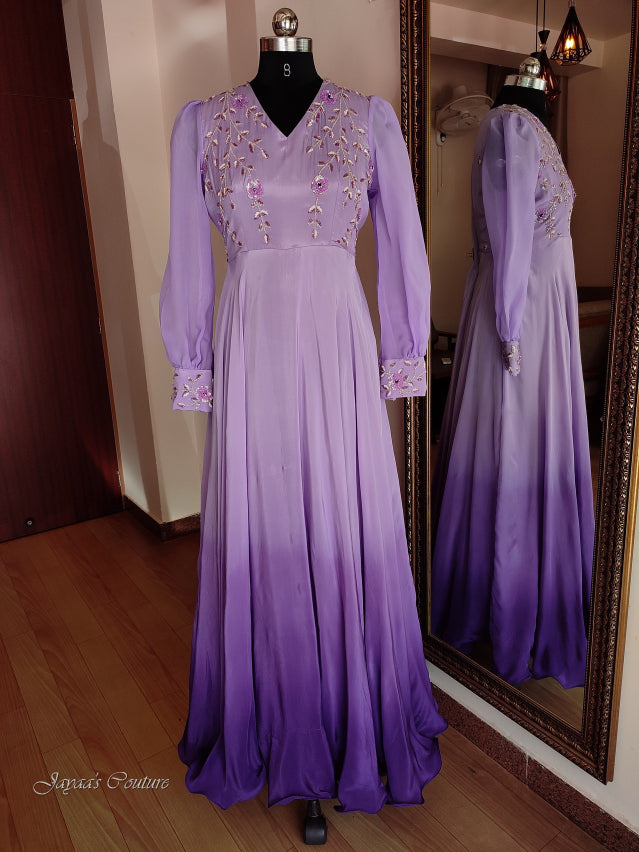 Light purple to dark purple ombre gown with dupatta