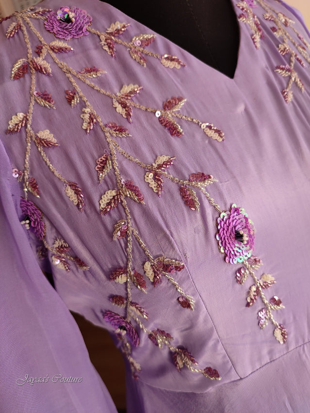 Light purple to dark purple ombre gown with dupatta