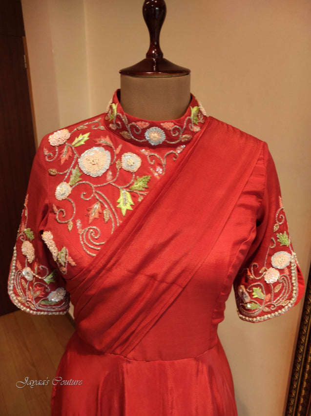 Rust pink shaded gown with Drape dupatta