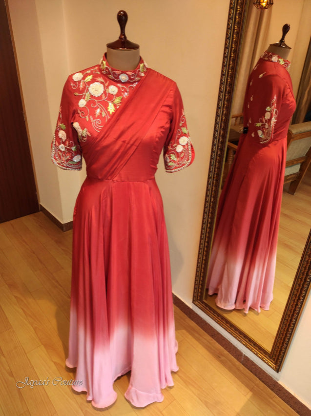 Rust pink shaded gown with Drape dupatta
