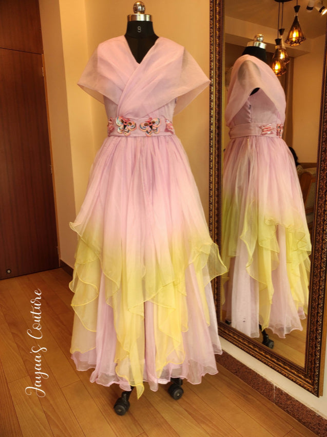 Lavender yellow organza Gown