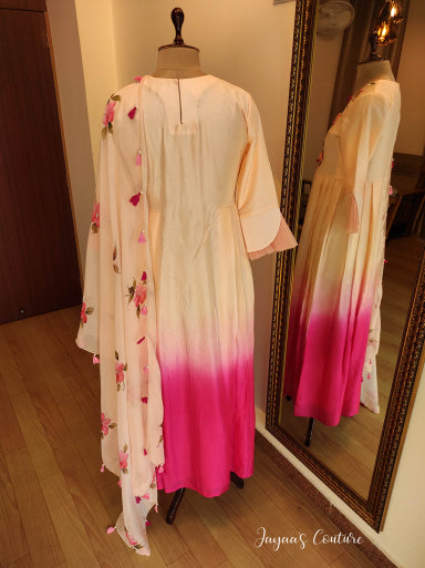 Peach ombre shaded Gown with dupatta