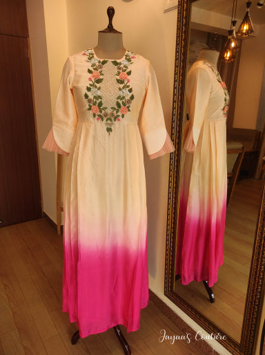 Peach ombre shaded Gown with dupatta
