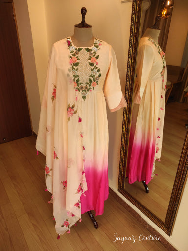 Peach ombre shaded Gown with dupatta