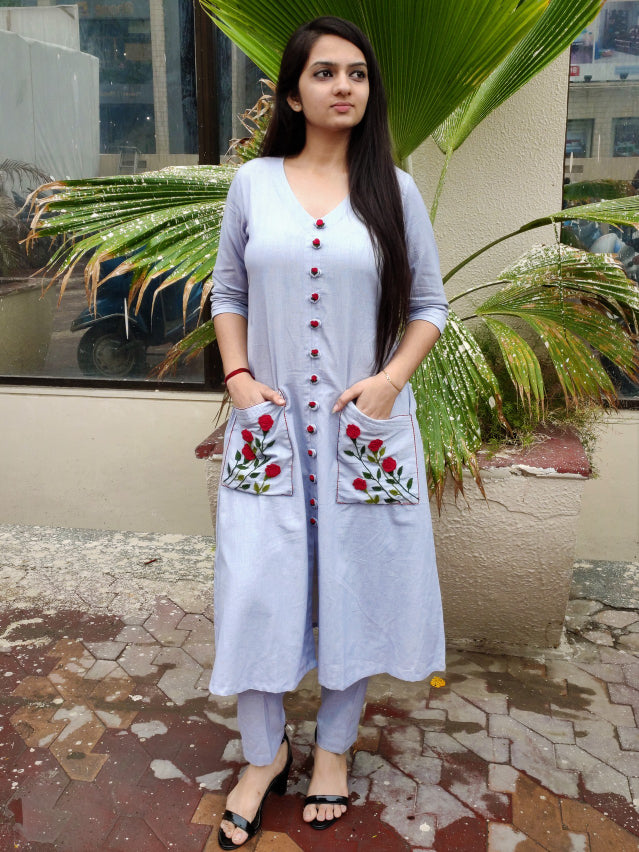 Steel grey khadi linen kurta pants