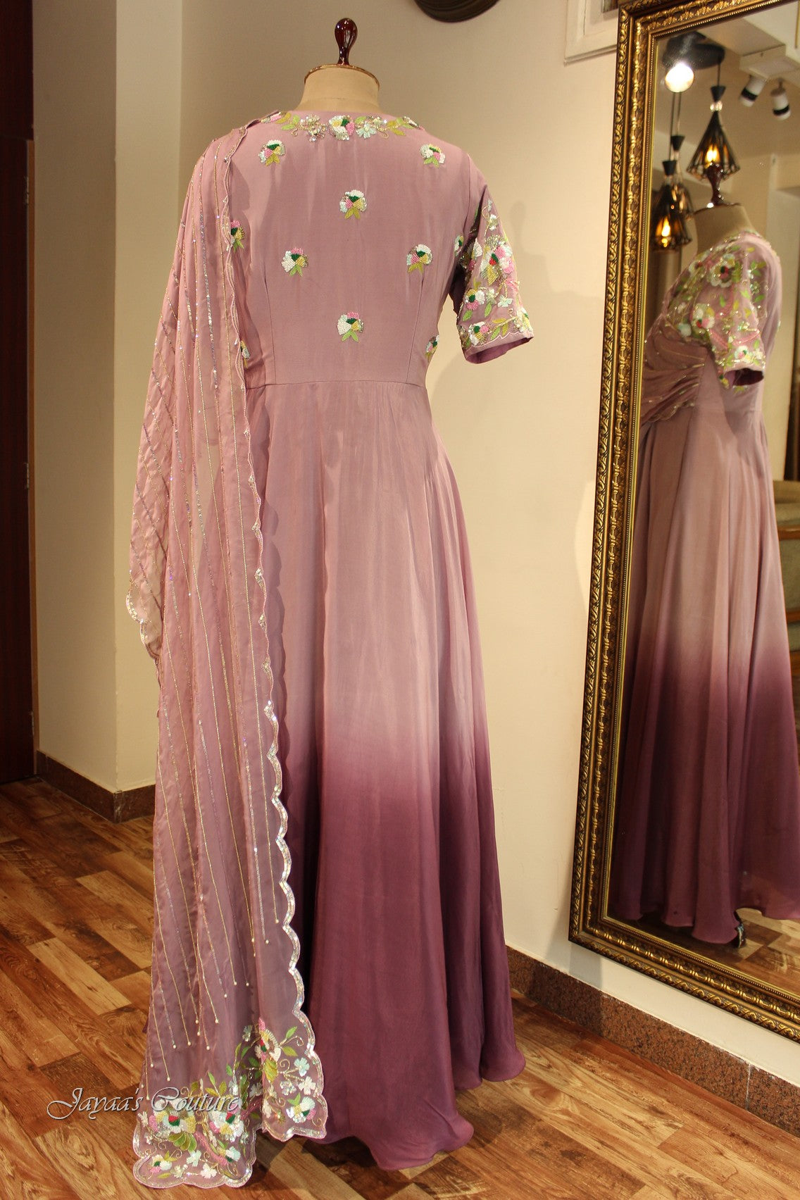 Mauve shaded gown with drape dupatta