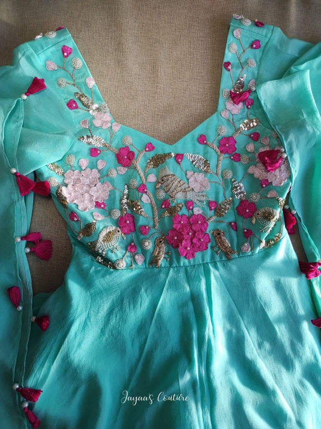 Sea Green Ombre Gown with dupatta