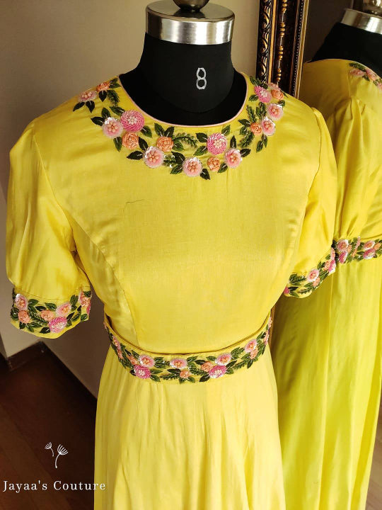 Liril green gown with hand embroidered belt and dupatta