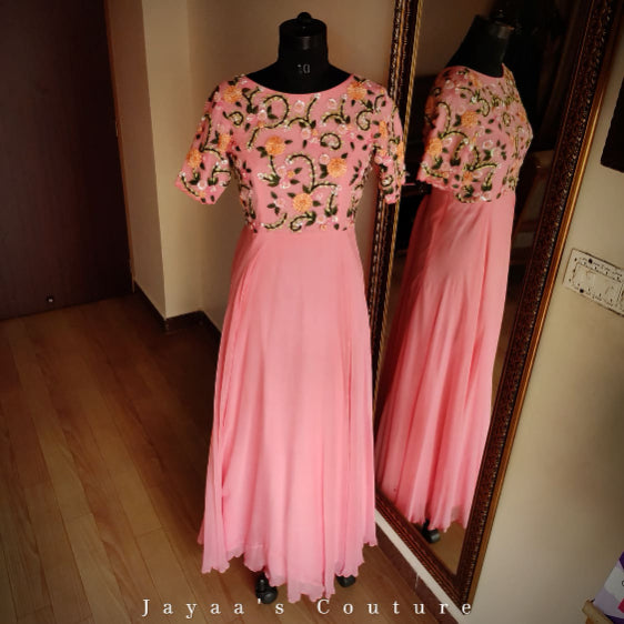 Georgette satin and sequins work gown