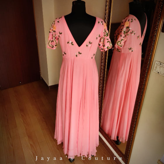 Georgette satin and sequins work gown
