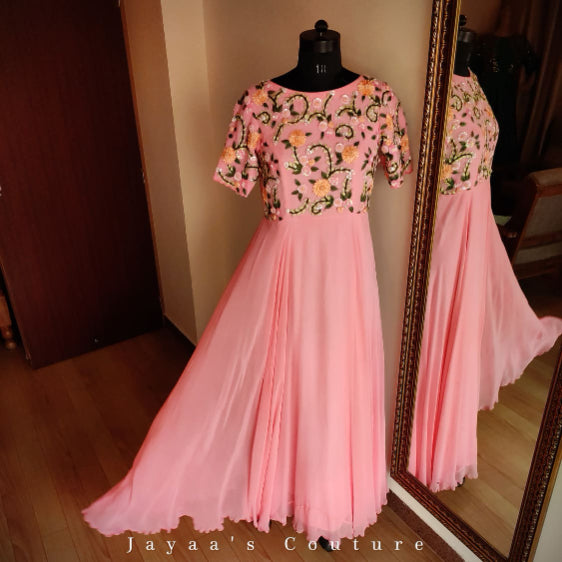 Georgette satin and sequins work gown