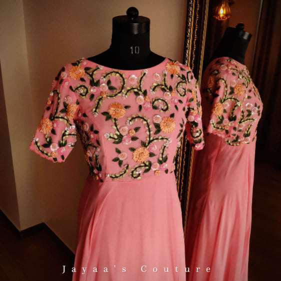 Georgette satin and sequins work gown