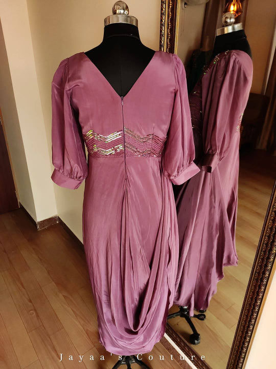 Mauve draped gown