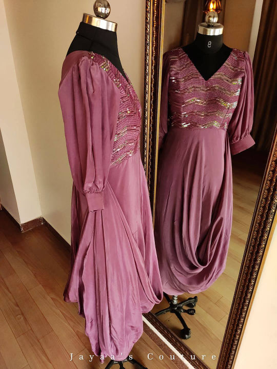 Mauve draped gown