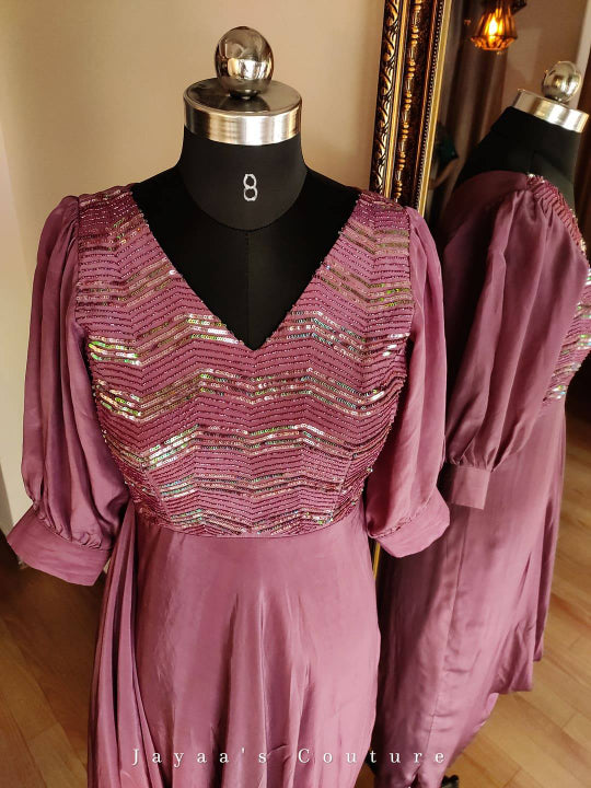 Mauve draped gown
