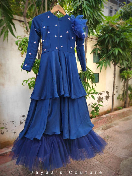 Peacock blue frill gown