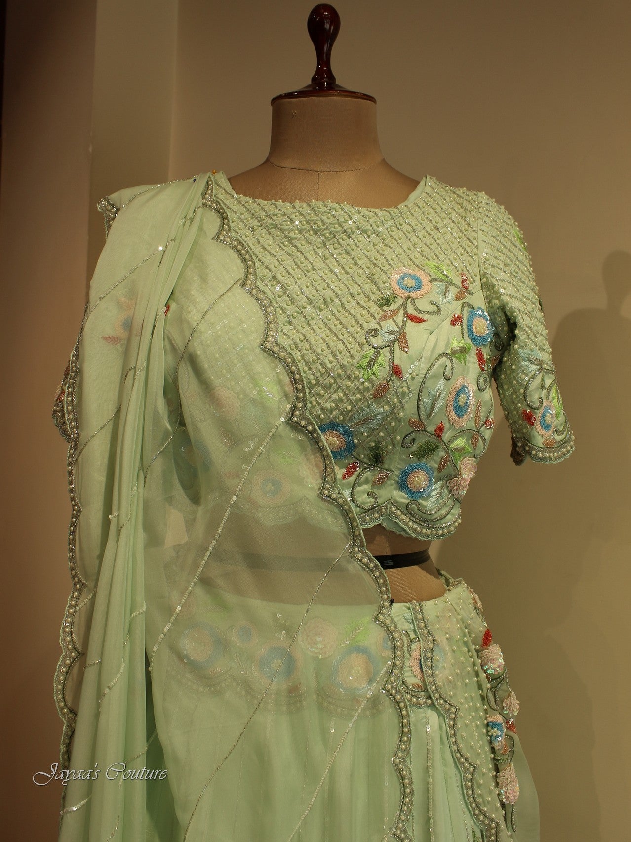 Pastel Green lehenga with blouse and dupatta