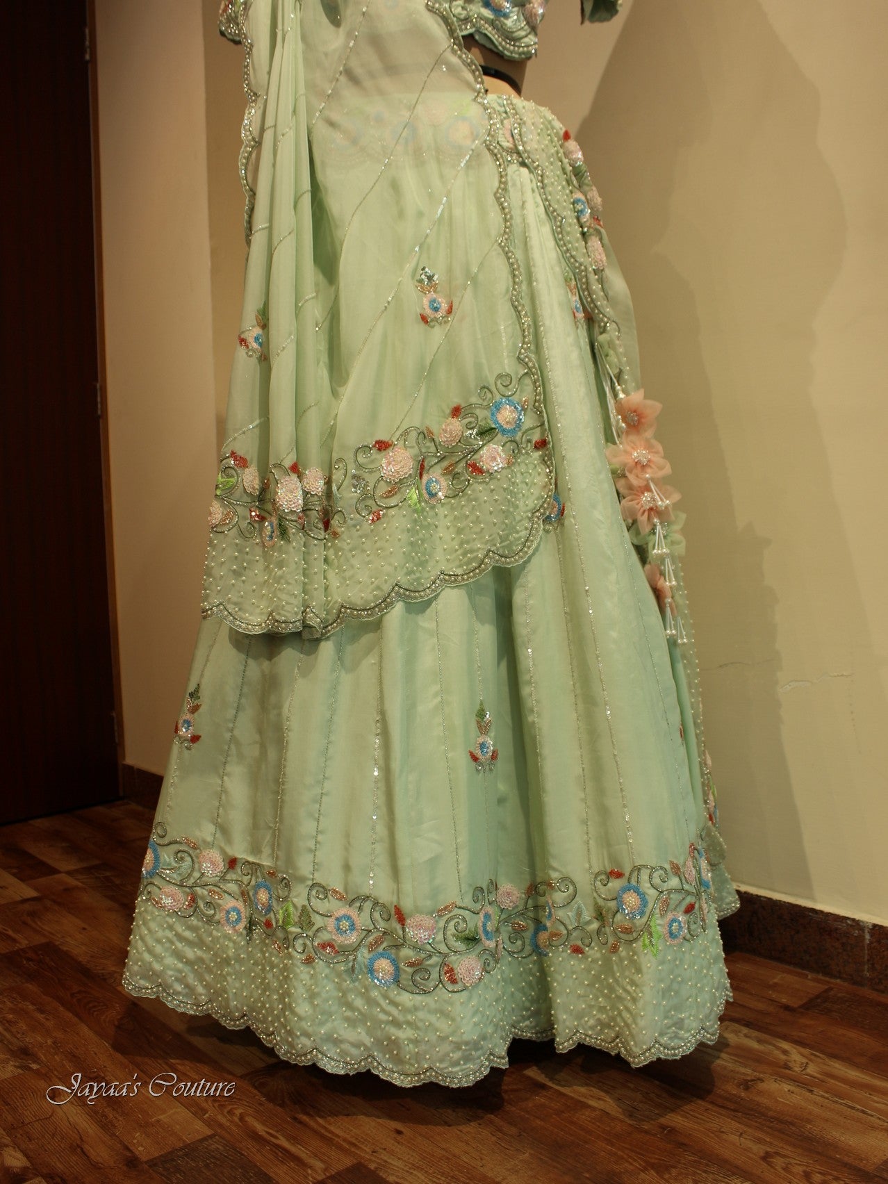 Pastel Green lehenga with blouse and dupatta