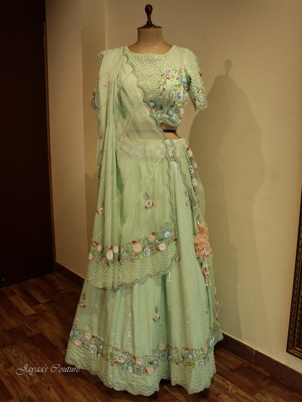 Pastel Green lehenga with blouse and dupatta
